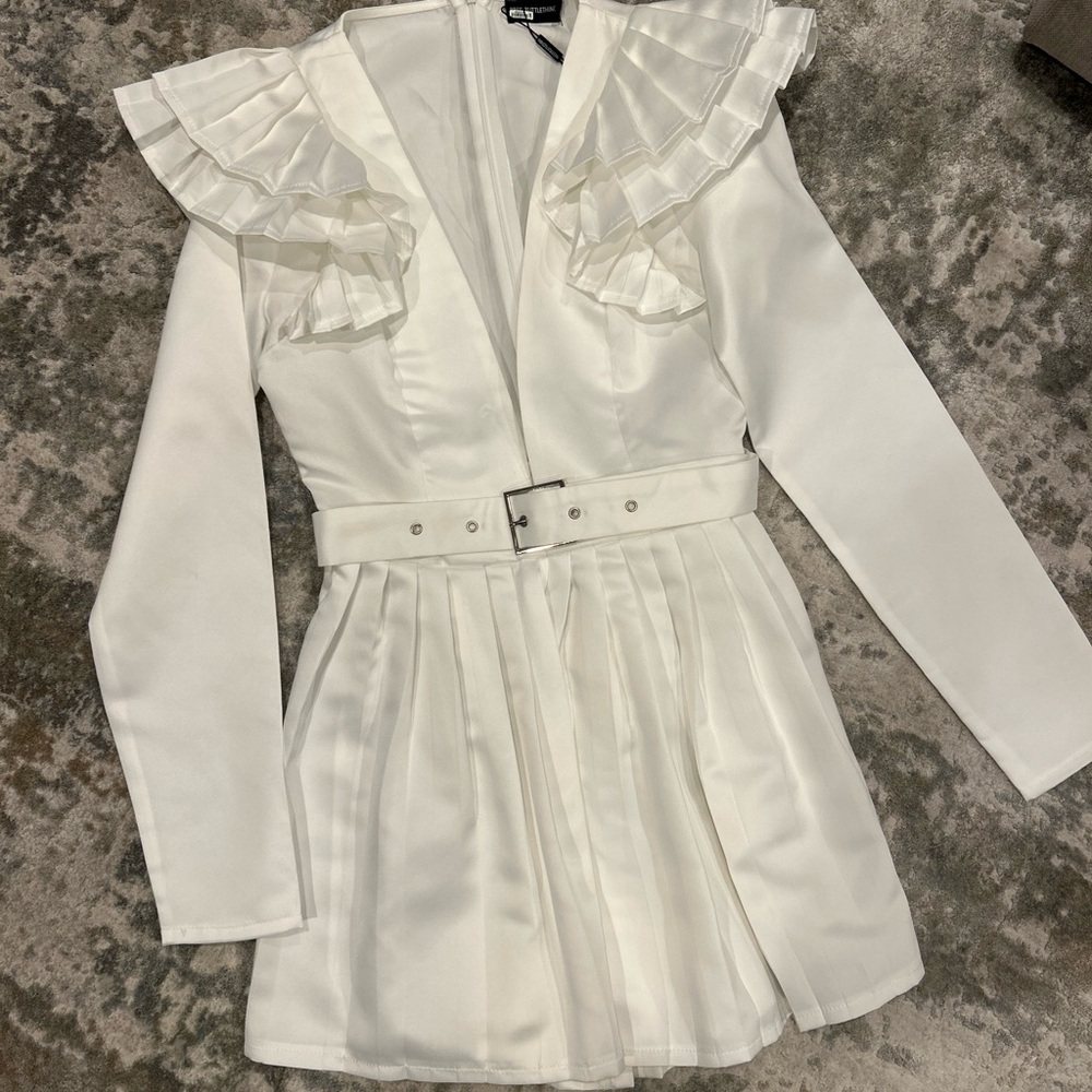 PLT White Ruffled Romper with Belt
